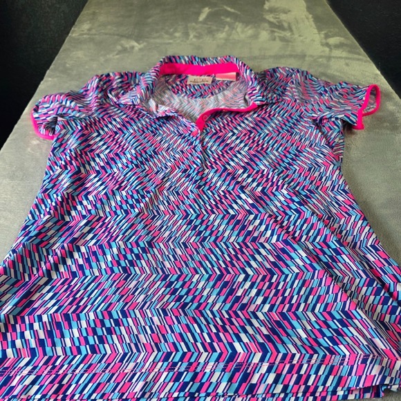 EP Pro Tops - EP Pro Tour Tech Top Womens SZ Lg Casual Short Sleeve Golf Polo Shirt Pink/Blue